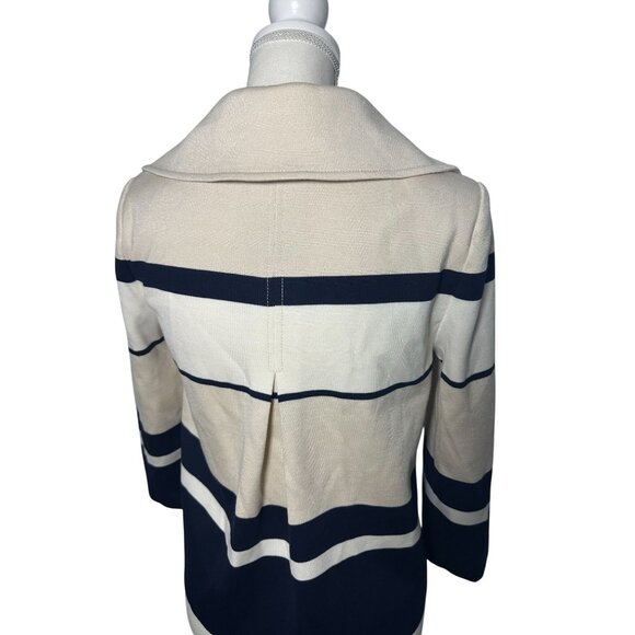 ST JOHN Striped Draped Cream Navy Sweater Jacket Size 4 - Picture 8 of 8